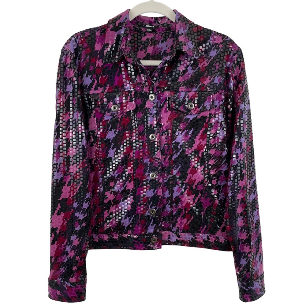 9. EUC Elementz Metallic Jacket Pink Black Small Polyester Blend Button Down